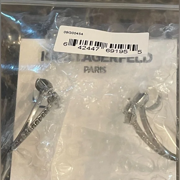 Karl Lagerfeld Hoop Earrings Black & silver NWT - Picture 10 of 10